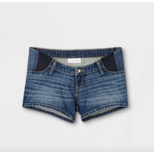 NWT Isabel Women's Side Panel Midi Maternity Jean Shorts, Blue, 12